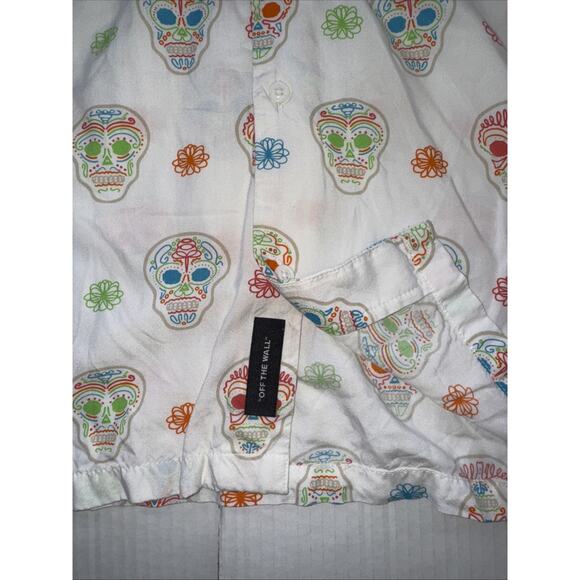 Vans Shirt Mens Large White Multicolor Skulls Dia De Los Muertos Cotton Skater - Picture 9 of 13